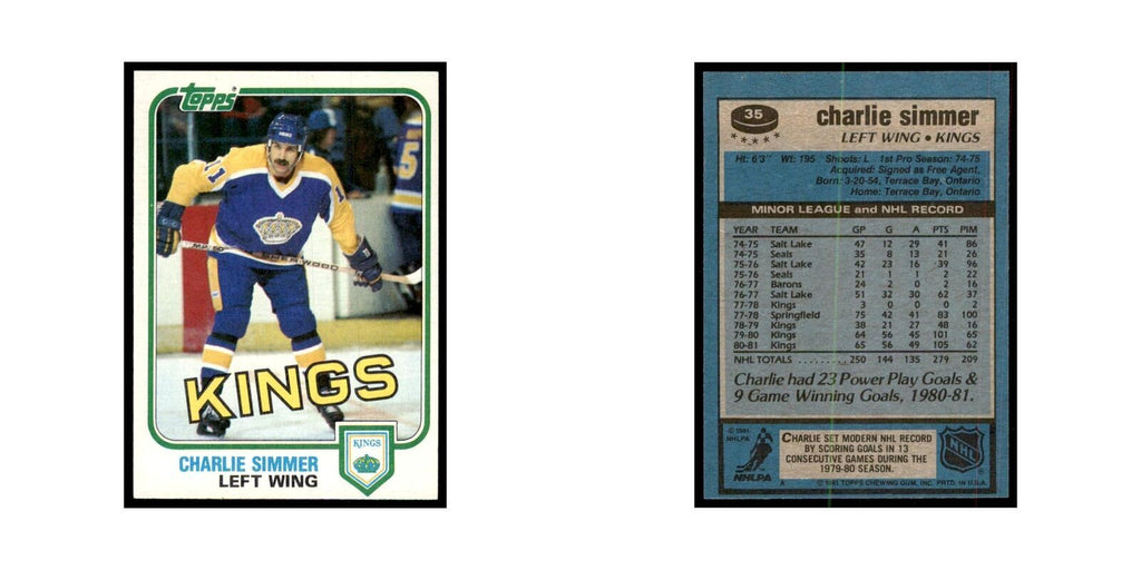 1981 Topps Charlie Simmer Hockey Cards #35