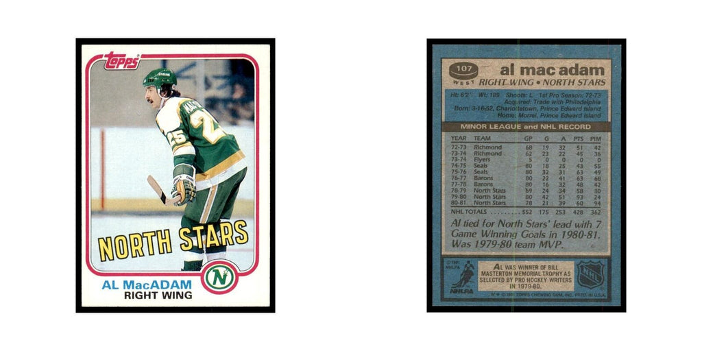 1981 Topps Al MacAdam Hockey Cards #W107