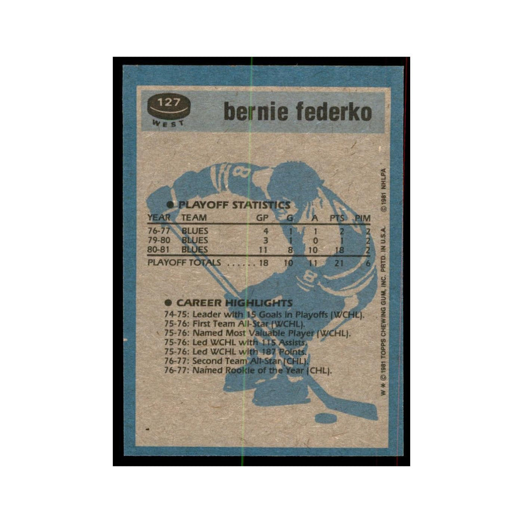 1981 Topps Bernie Federko Hockey Cards #W127