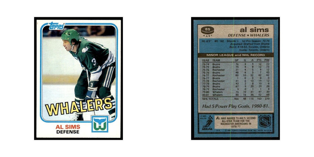 1981 Topps Al Sims Hockey Cards #E85