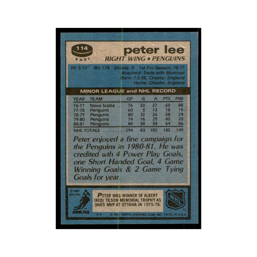 1981 Topps Peter Lee Hockey Cards #E114