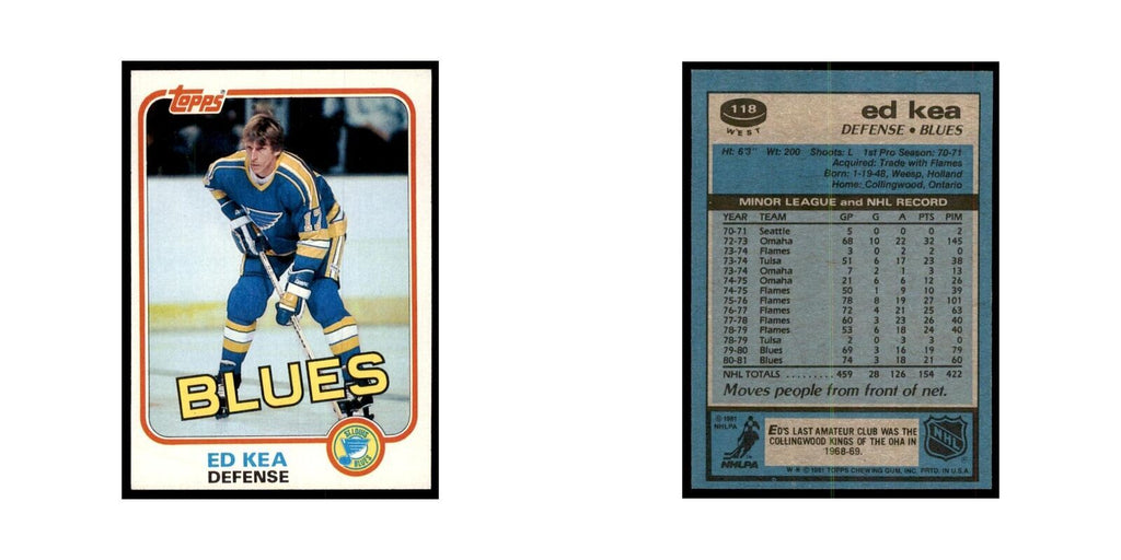 1981 Topps Ed Kea Hockey Cards #W118