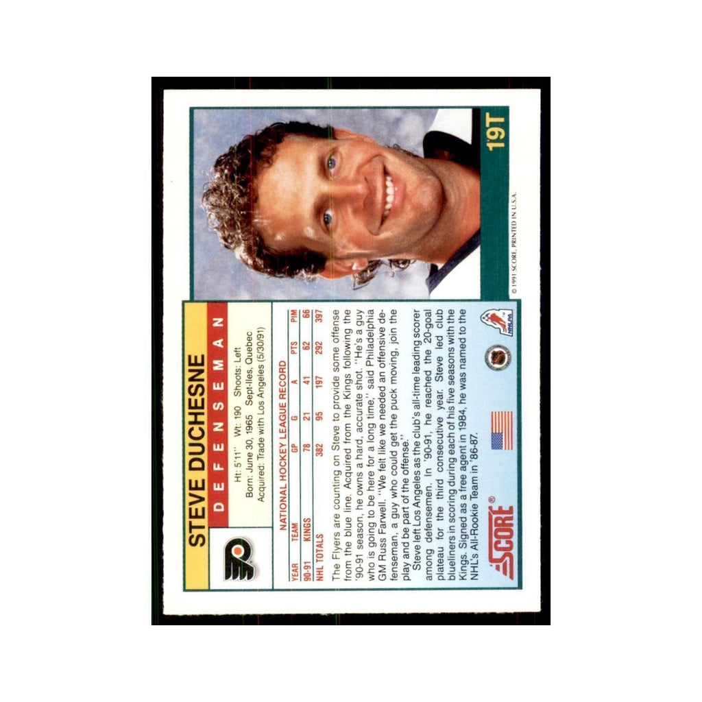 1991 Score Rookie and Traded Steve Duchesne Philadelphia Flyers #19T