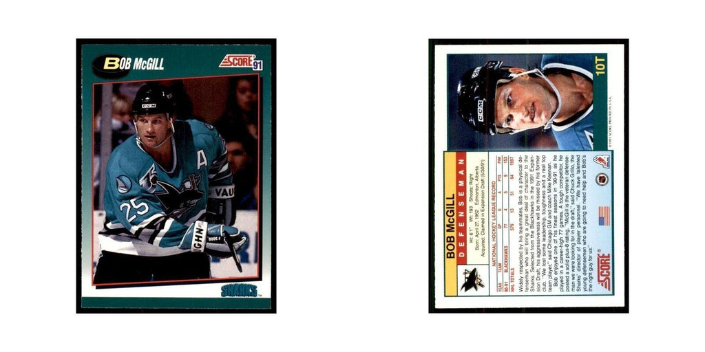 1991 Score Rookie and Traded Bob McGill San Jose Sharks #10T