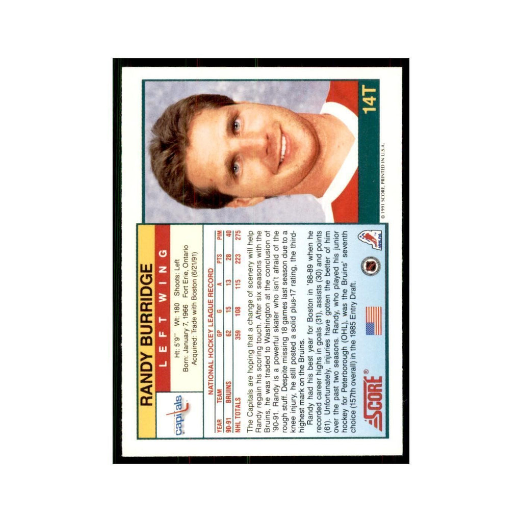 1991 Score Rookie and Traded Randy Burridge Washington Capitals #14T
