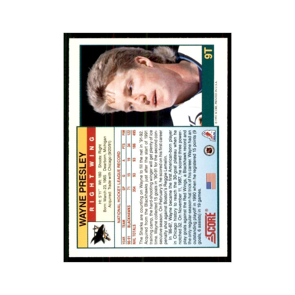 1991 Score Rookie and Traded Wayne Presley San Jose Sharks #9T