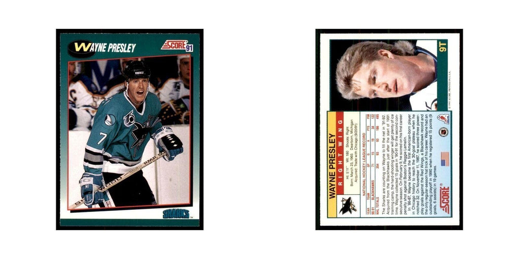 1991 Score Rookie and Traded Wayne Presley San Jose Sharks #9T
