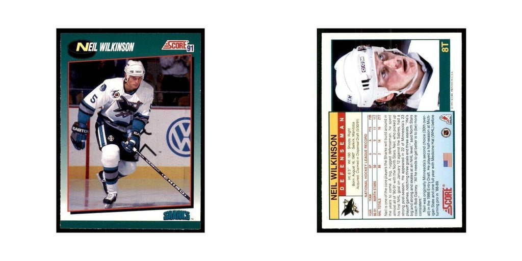1991 Score Rookie and Traded Neil Wilkinson San Jose Sharks #8T