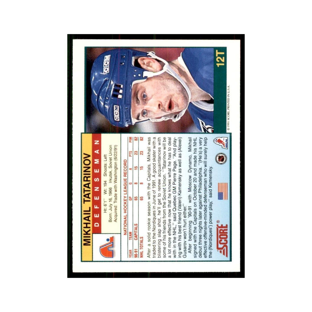 1991 Score Rookie and Traded Mikhail Tatarinov Quebec Nordiques #12T