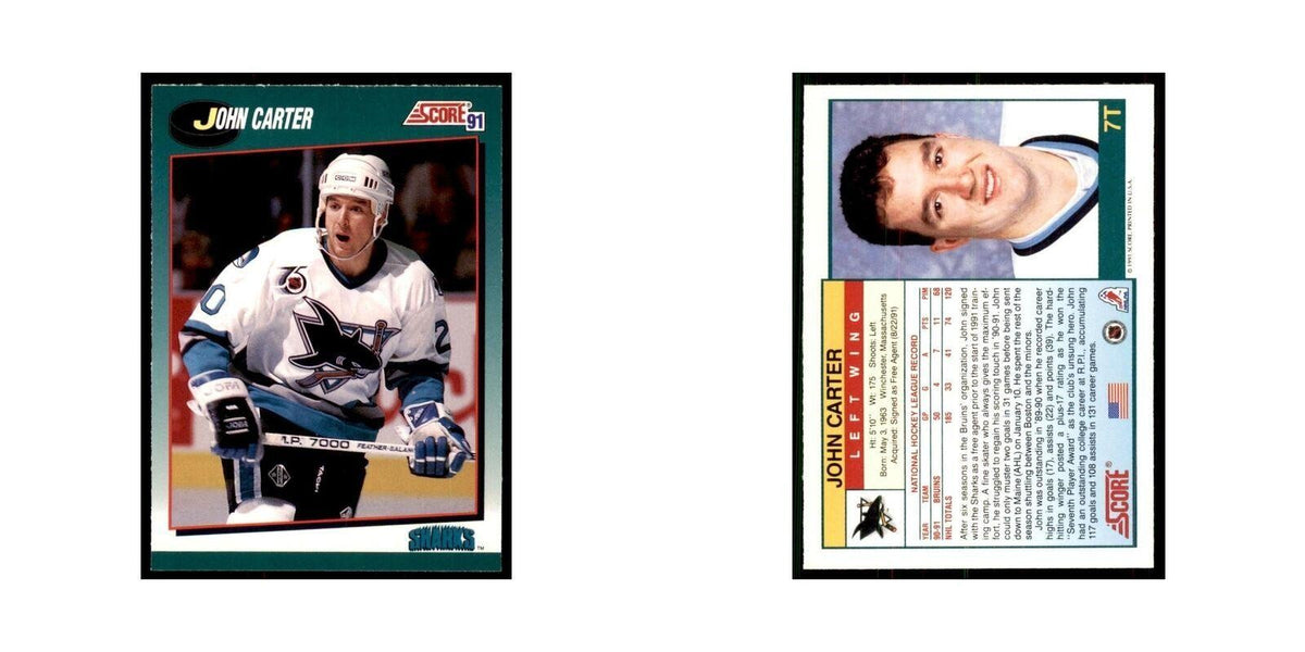 1991 Score Rookie and Traded John Carter San Jose Sharks #7T