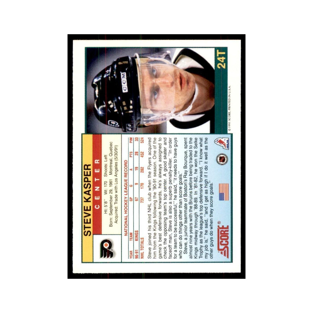 1991 Score Rookie and Traded Steve Kasper Philadelphia Flyers #24T