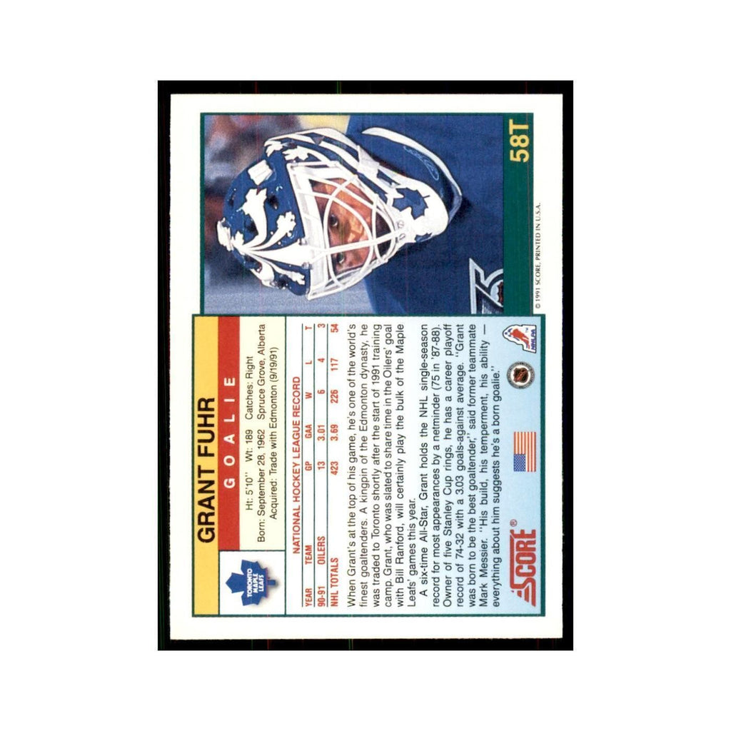 1991 Score Rookie and Traded Grant Fuhr Toronto Maple Leafs #58T