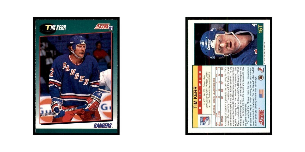1991 Score Rookie and Traded Tim Kerr New York Rangers #15T
