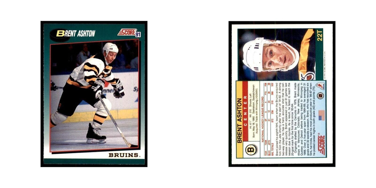 1991 Score Rookie and Traded Brent Ashton Boston Bruins #22T