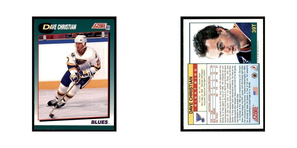 1991 Score Rookie and Traded Dave Christian St. Louis Blues #39T