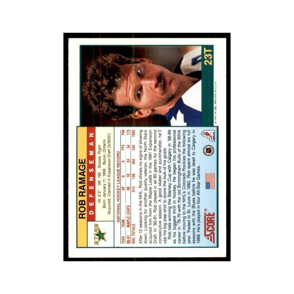 1991 Score Rookie and Traded Rob Ramage Minnesota North Stars #23T