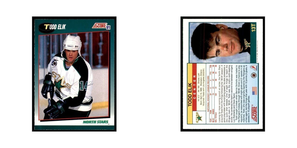 1991 Score Rookie and Traded Todd Elik Minnesota North Stars #13T
