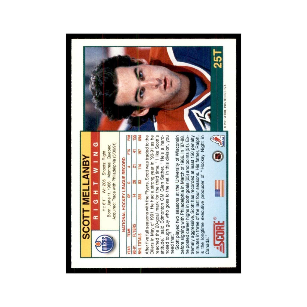 1991 Score Rookie and Traded Scott Mellanby Edmonton Oilers #25T