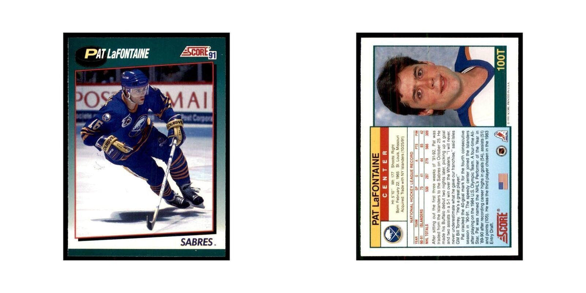1991 Score Rookie and Traded Pat LaFontaine Buffalo Sabres #100T