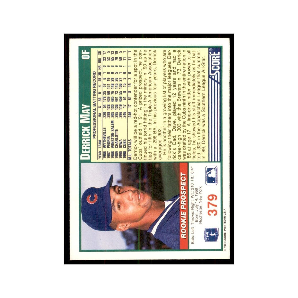 1991 Score Derrick May Baseball Cards #379