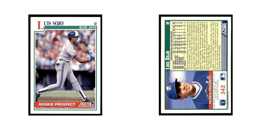 1991 Score Luis Sojo Baseball Cards #342
