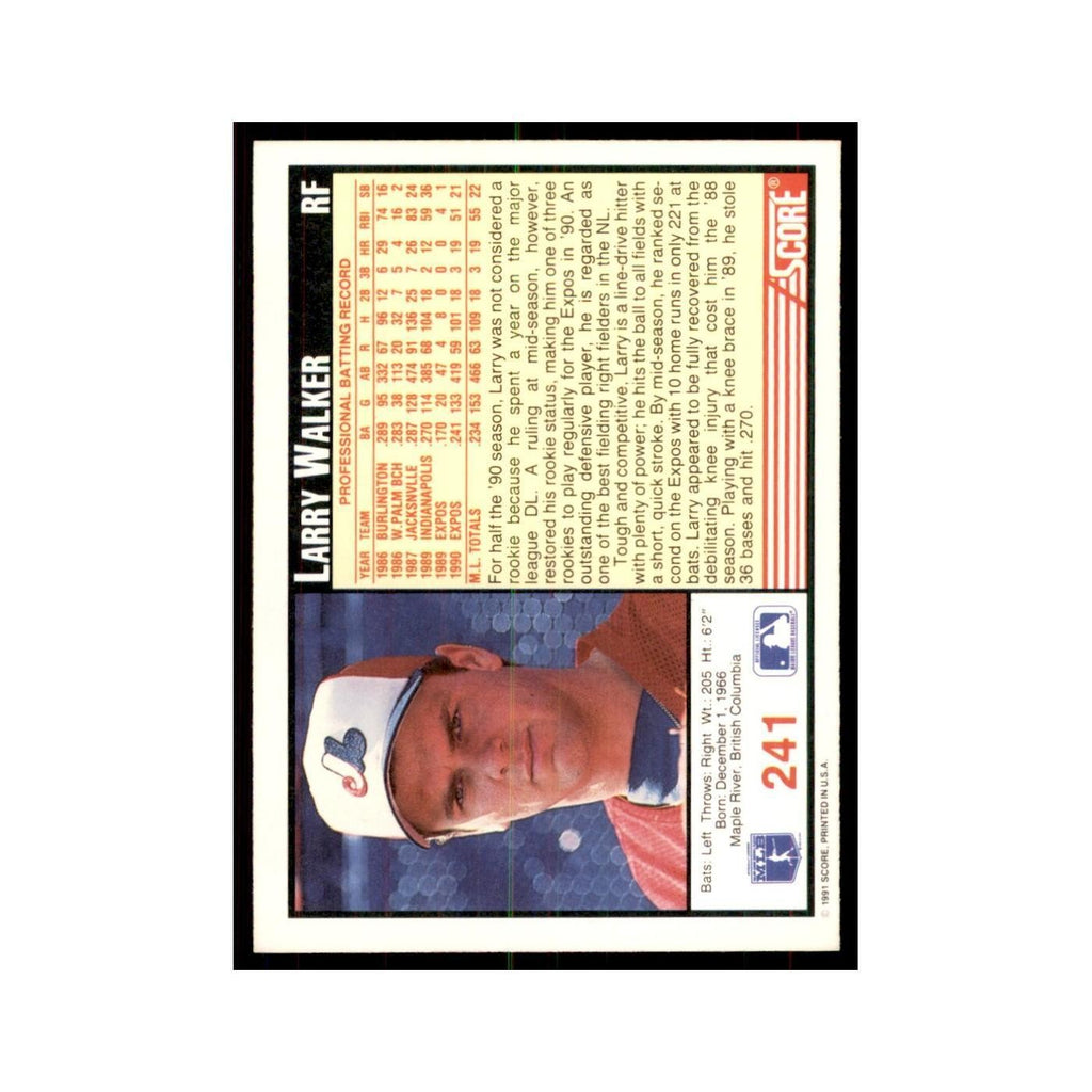 1991 Score Larry Walker Baseball Cards #241