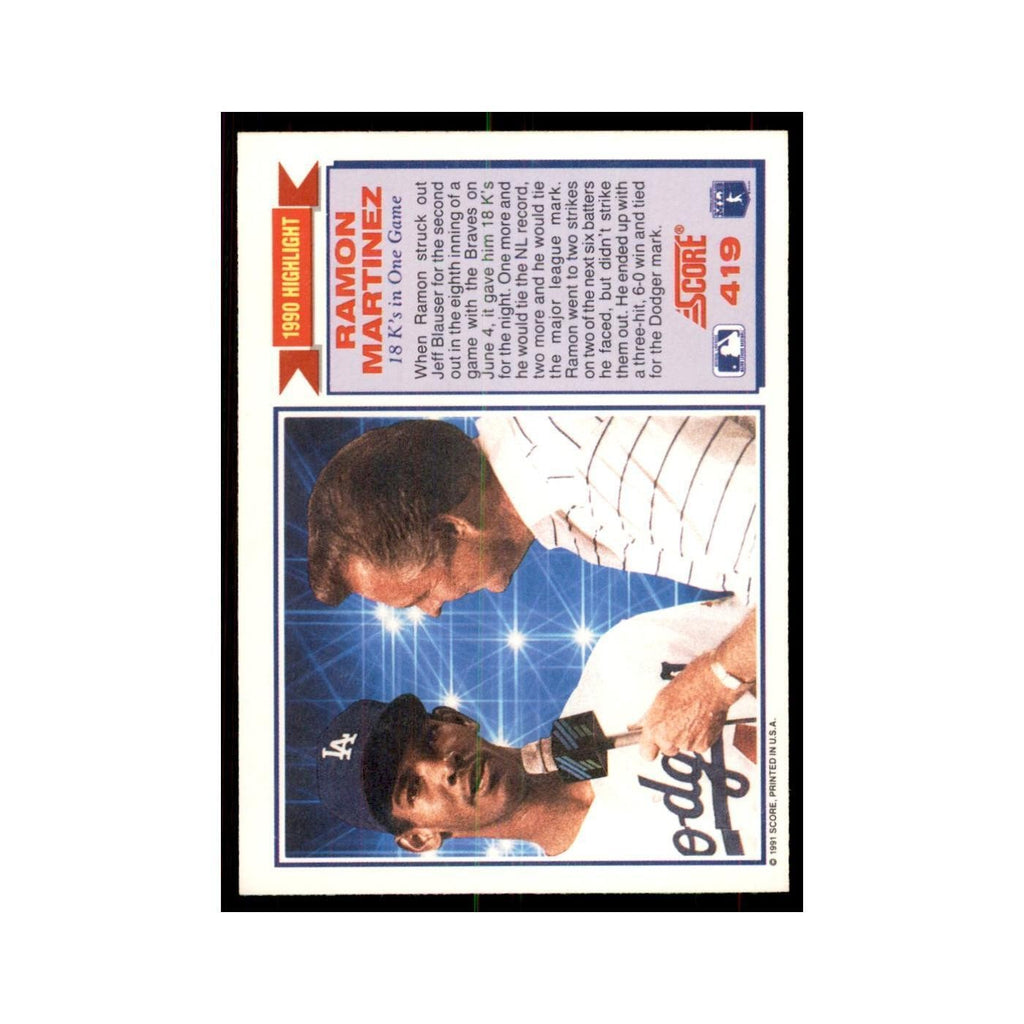 1991 Score Ramon Martinez Baseball Cards #419