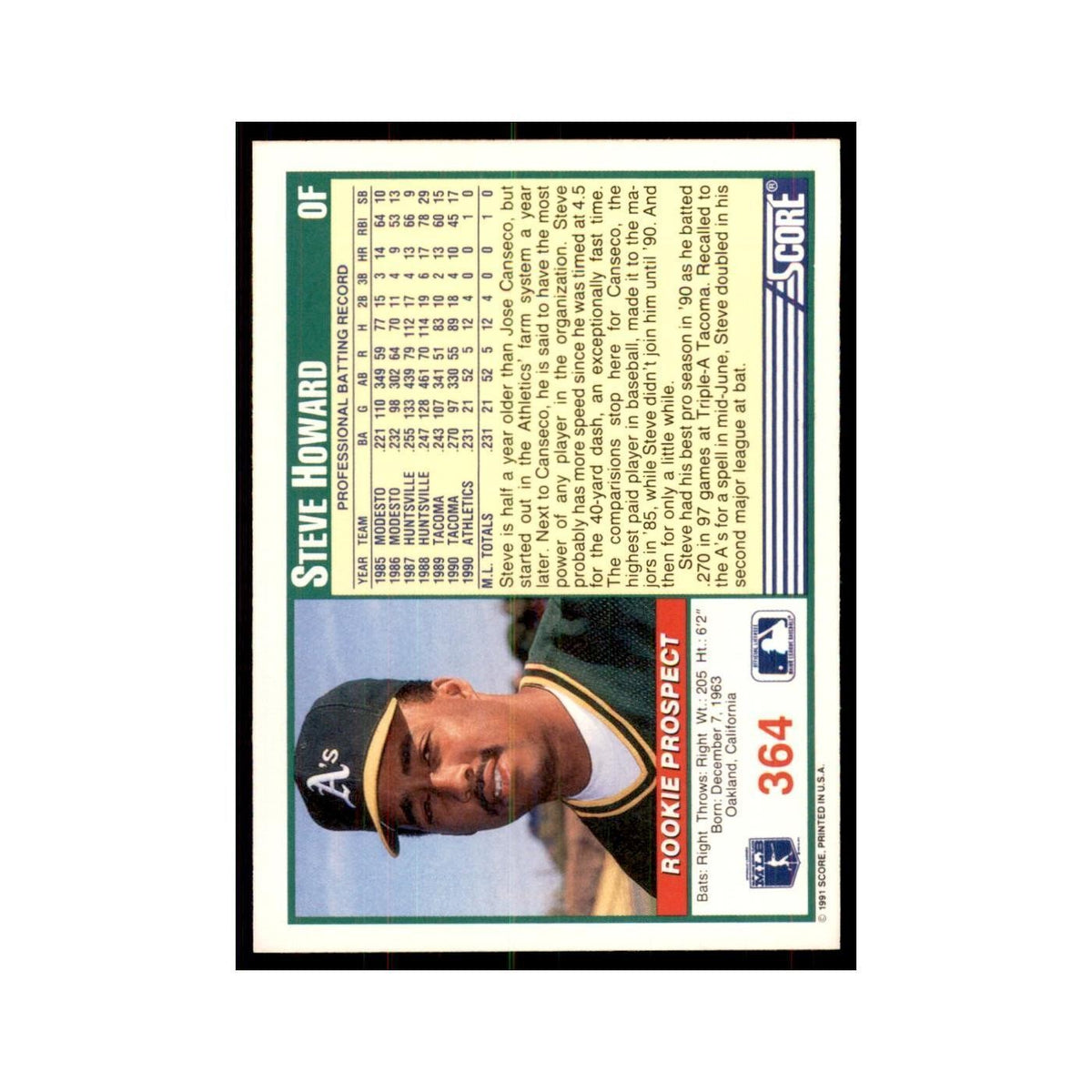 1991 Score Steve Howard Baseball Cards #364