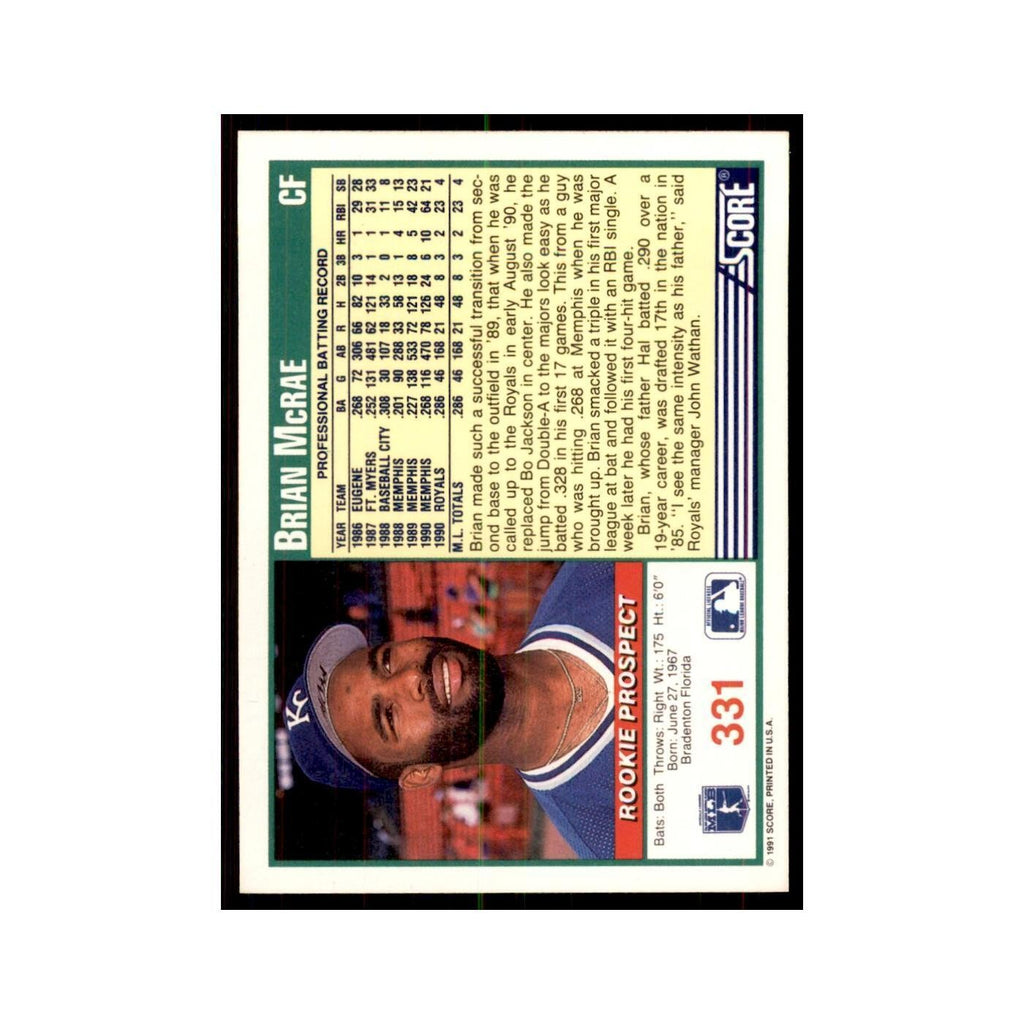 1991 Score Brian McRae Baseball Cards #331