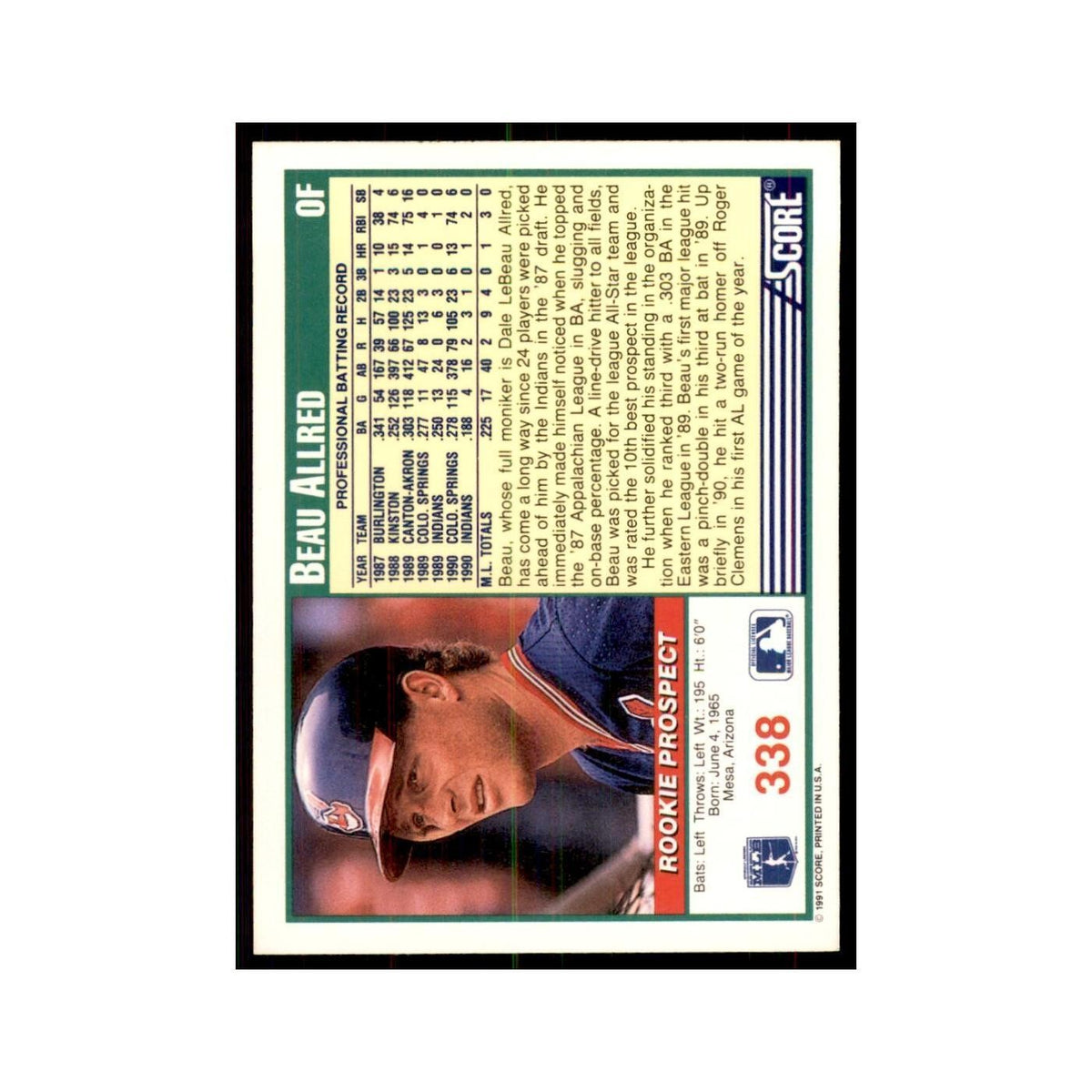1991 Score Beau Allred Baseball Cards #338