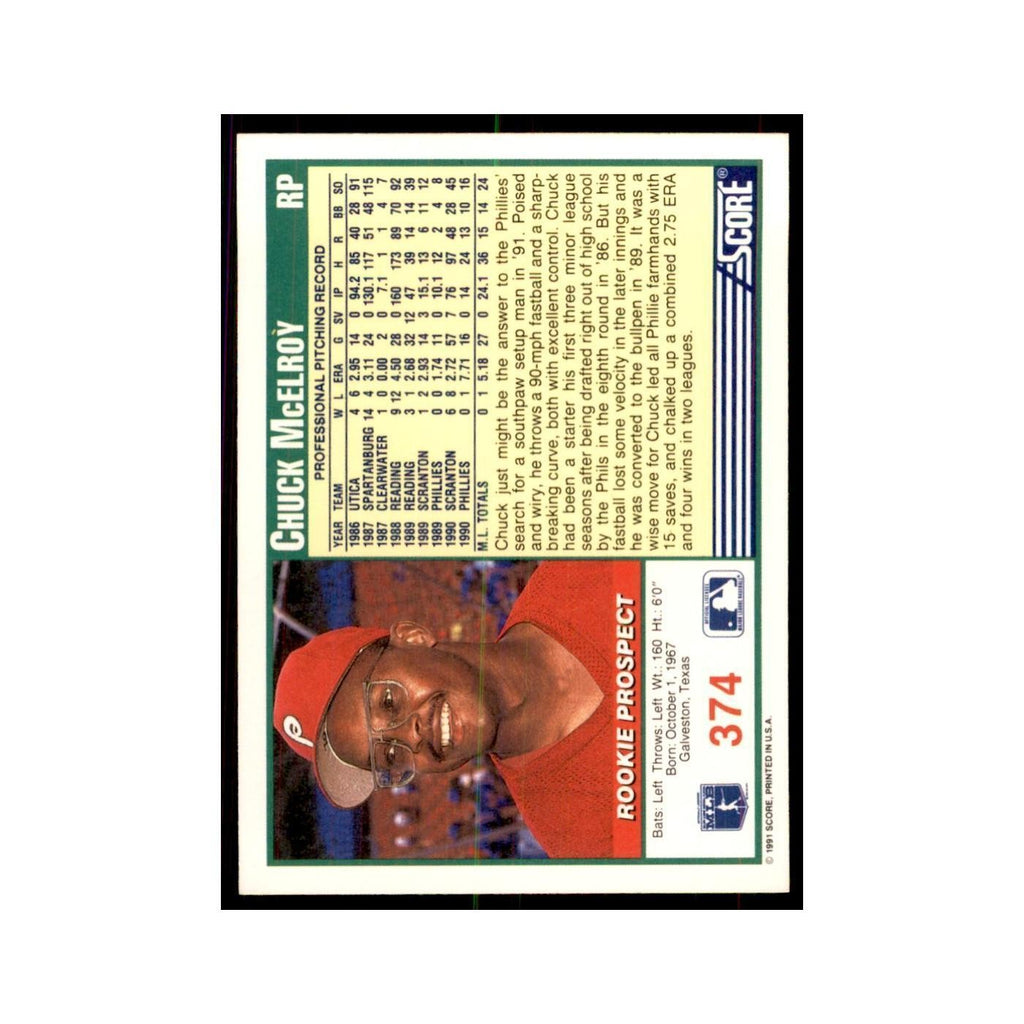 1991 Score Chuck McElroy Baseball Cards #374
