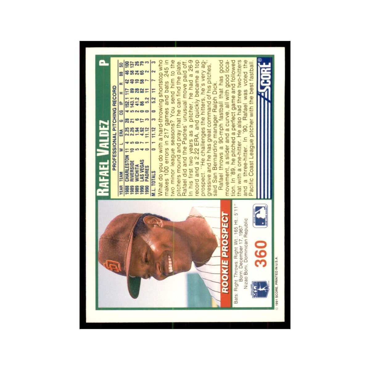 1991 Score Rafael Valdez Baseball Cards #360