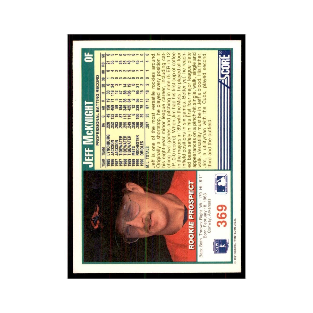 1991 Score Jeff McKnight Baseball Cards #369