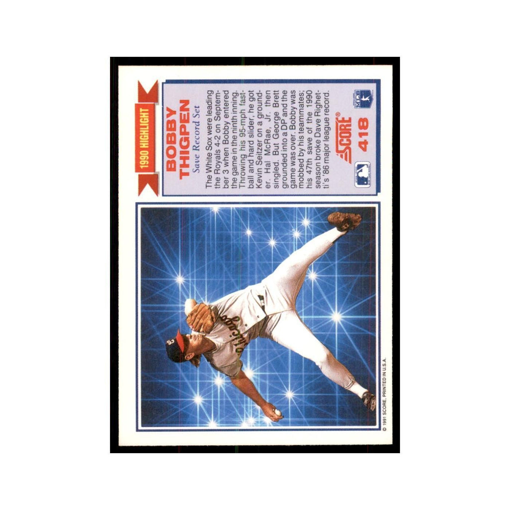 1991 Score Bobby Thigpen Baseball Cards #418