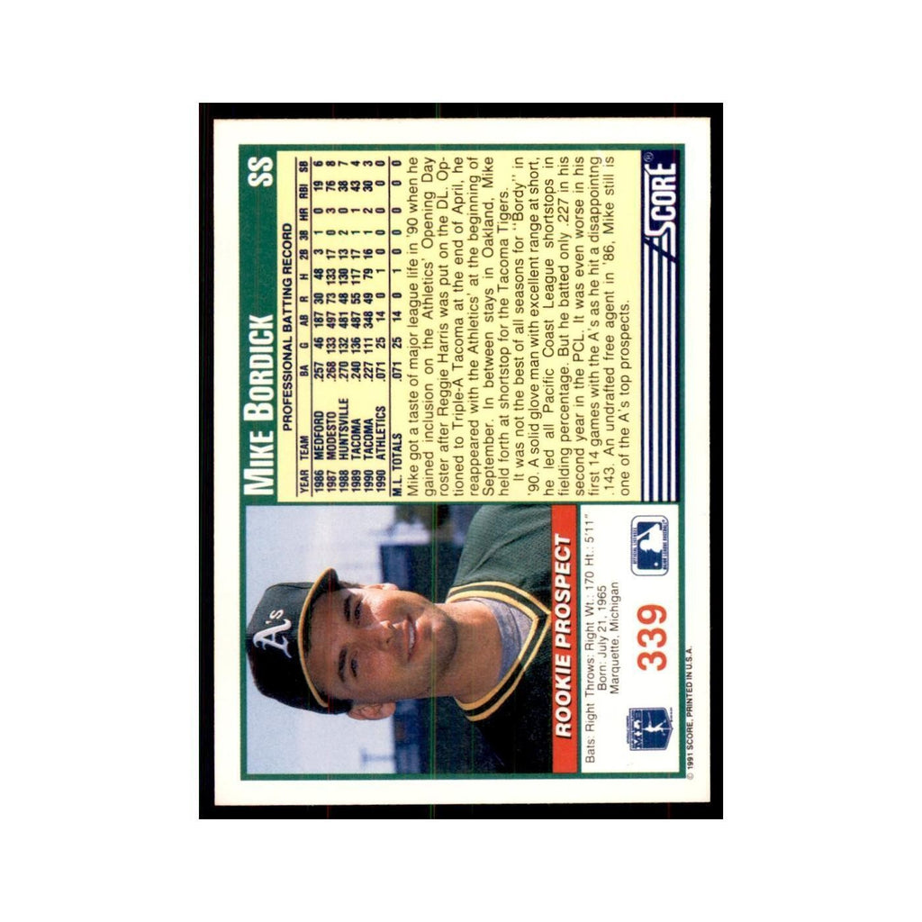 1991 Score Mike Bordick Baseball Cards #339