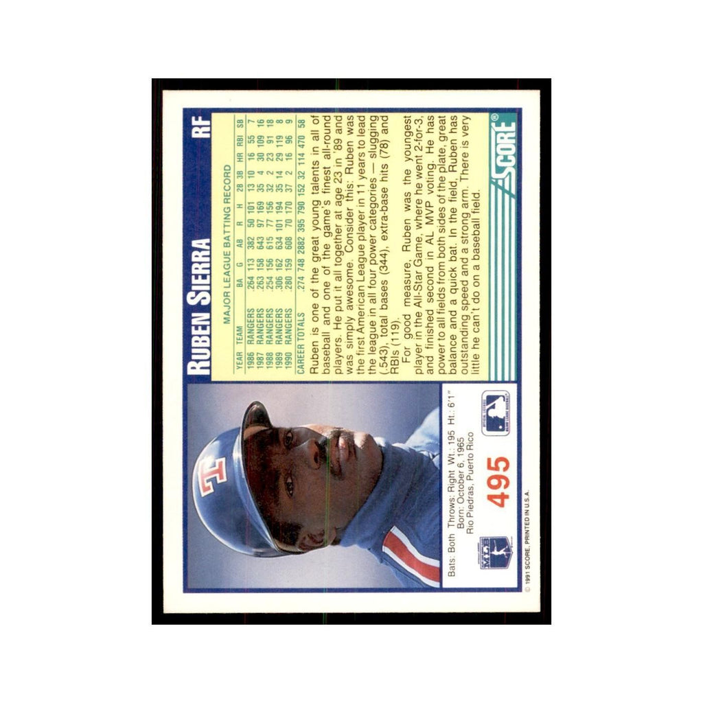 1991 Score Ruben Sierra Baseball Cards #495