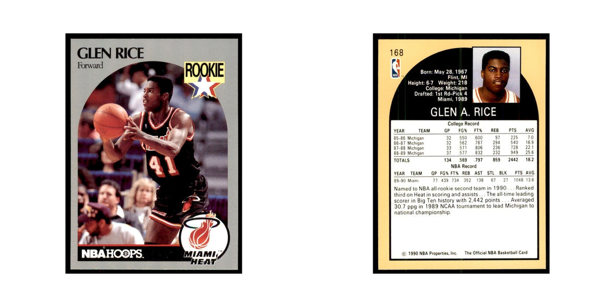 1990 NBA Hoops Glen Rice RC Basketball Cards #168