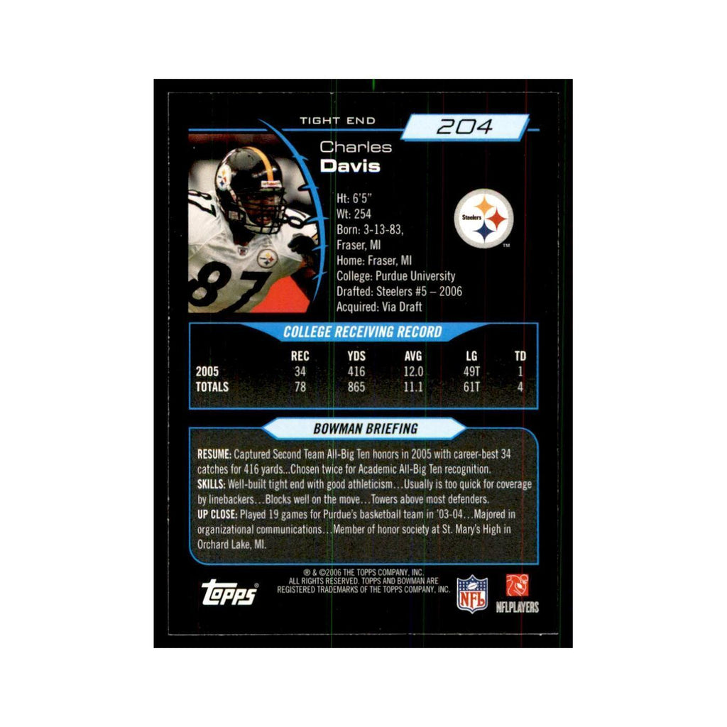 2006 Bowman Charles Davis Football Cards #204