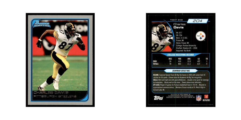 2006 Bowman Charles Davis Football Cards #204