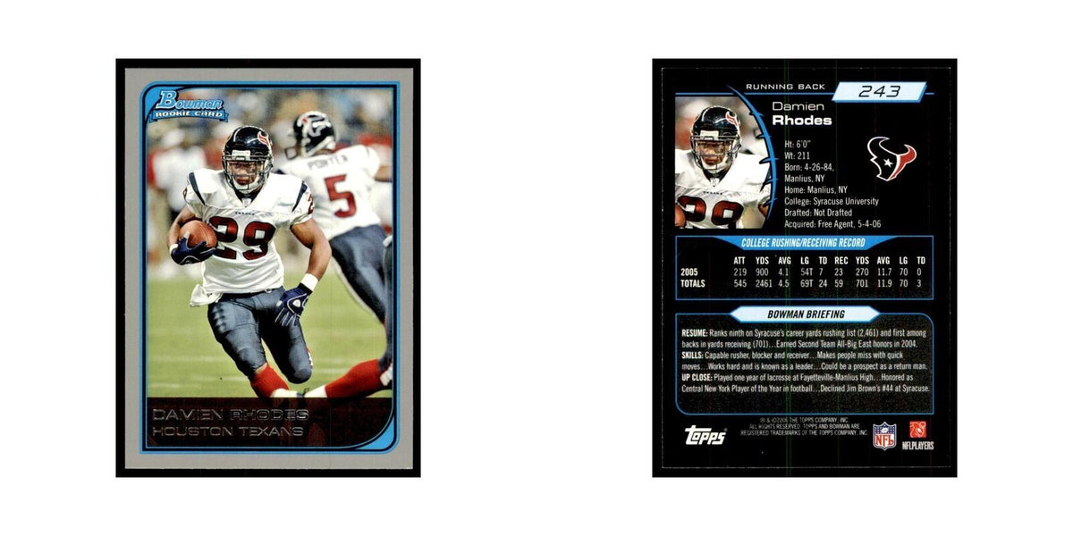 2006 Bowman Damien Rhodes Football Cards #243