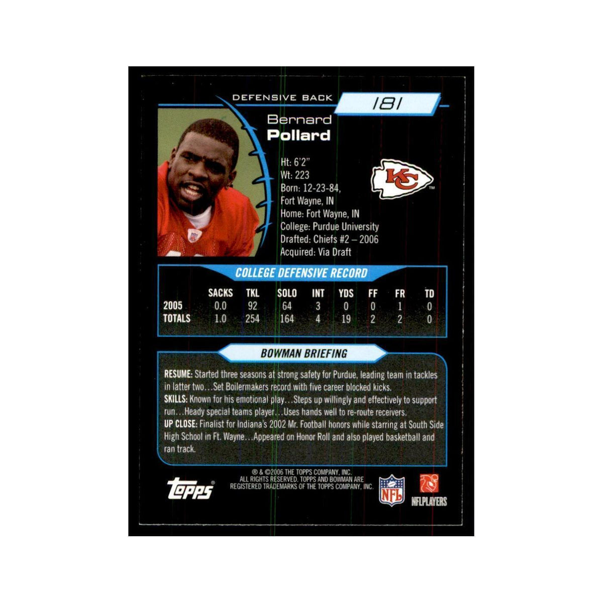 2006 Bowman Bernard Pollard Football Cards #181