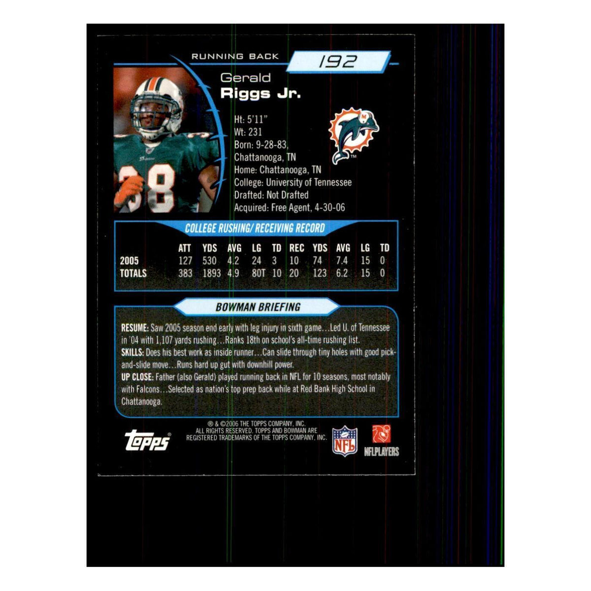 2006 Bowman Gerald Riggs Football Cards #192