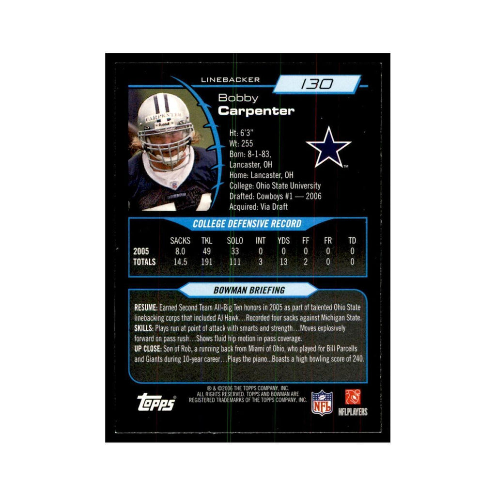 2006 Bowman Bobby Carpenter Football Cards #130