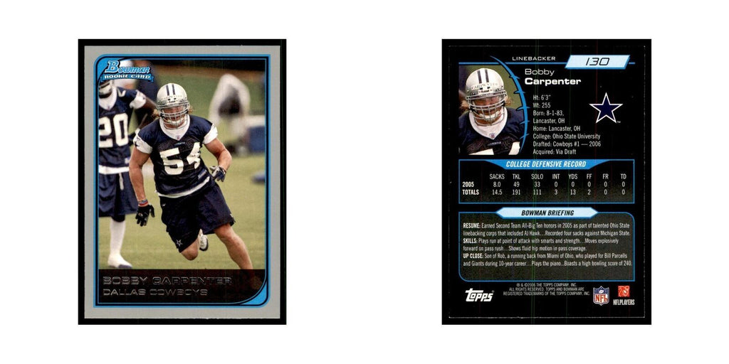 2006 Bowman Bobby Carpenter Football Cards #130