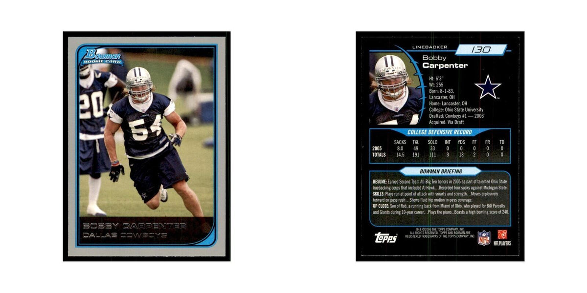 2006 Bowman Bobby Carpenter Football Cards #130