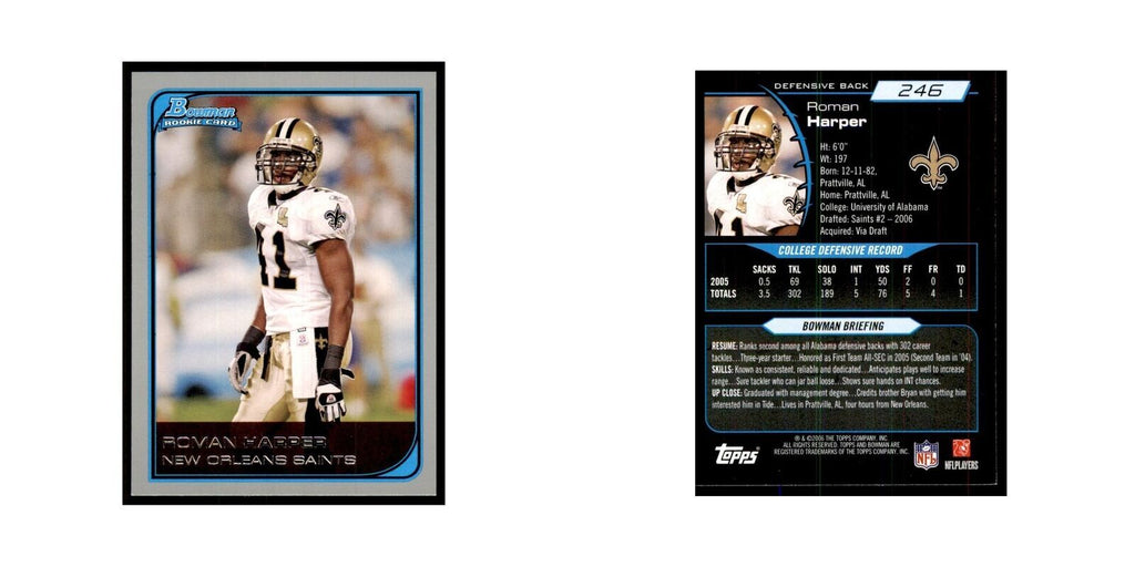 2006 Bowman Roman Harper Football Cards #246