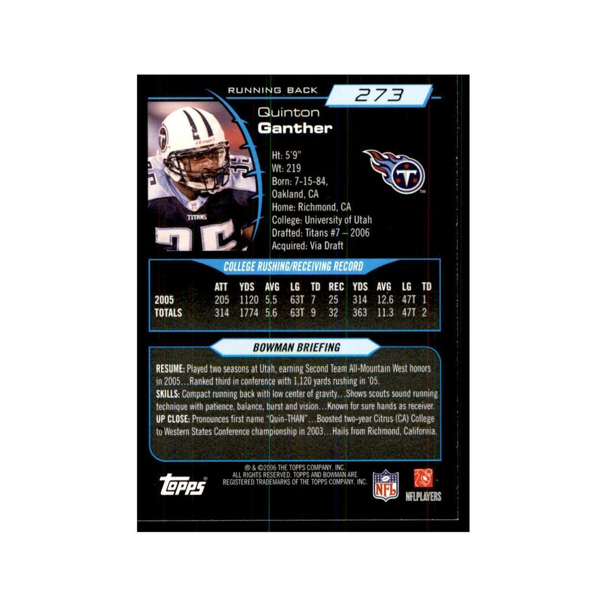 2006 Bowman Quinton Ganther Football Cards #273