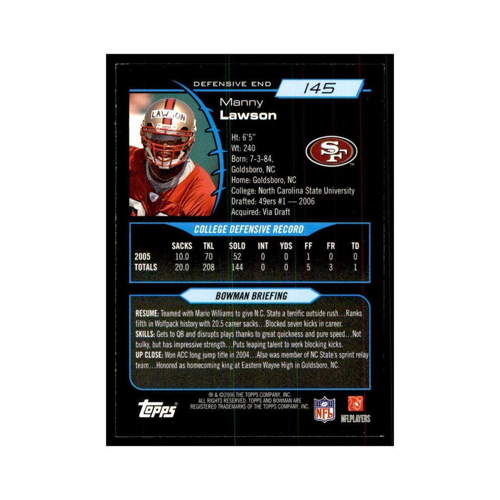 2006 Bowman Manny Lawson Football Cards #145