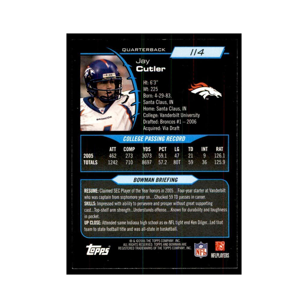 2006 Bowman Jay Cutler Football Cards #114