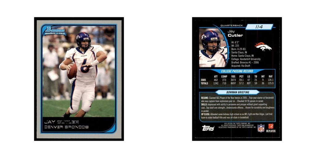 2006 Bowman Jay Cutler Football Cards #114
